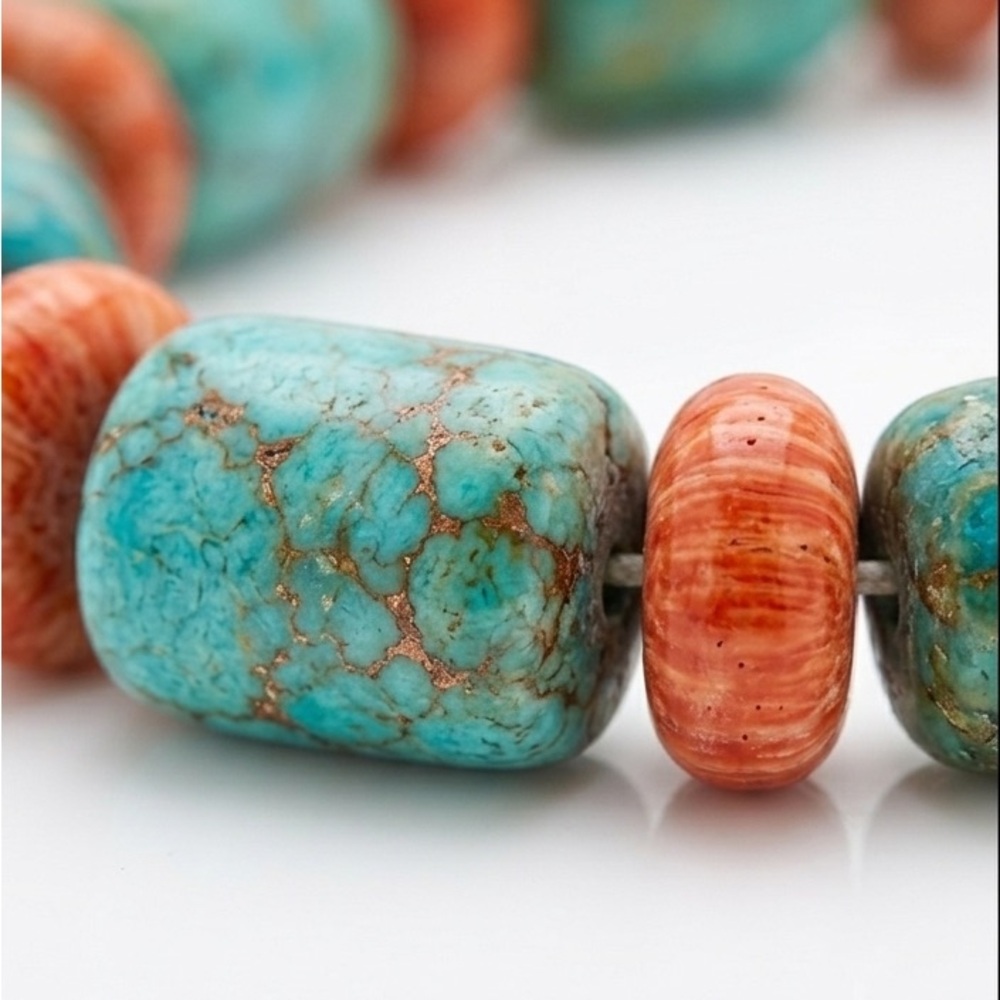 Studio Barse 925 Turquoise & Coral Statement Necklace | Celtic Knotwork | Signed - Picture 5 of 7